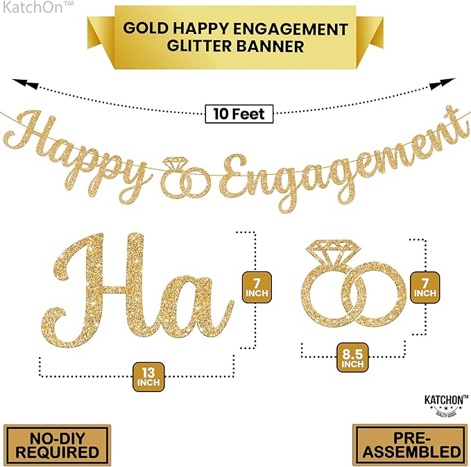 KatchOn, Gold Glitter Happy Engagement Banner - 10 Feet, No DIY | Engagement Party Decorations | Party Banner | Engaged Banner, Bachelorette Party Decorations