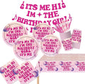 194 Pcs Its Me Hi Im The Birthday Girl Its Me Party Supplies Serve 24, Includes Plates, Cutlery, Tablecloth & Banner for Music Birthday Theme Decorations
