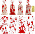 100 PCS Halloween Cellophane Treat Bags(5x11 Inch) with Ties Horror Ghost Blood Theme Trick or Treat Bag Goodie Candy Gifts Bags Pouches for Halloween Wicked Party Favors Supplies Birthday Decorations