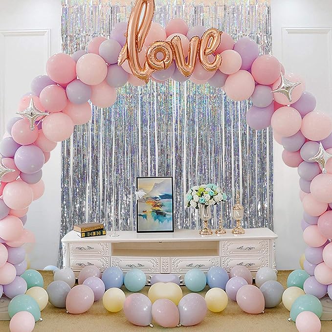 Foil Fringe Curtains - 2 Packs 3ftx8ft Sparkle Metallic Curtains Party Decorations Photo Booth Decorations Party Supplier - Sliver