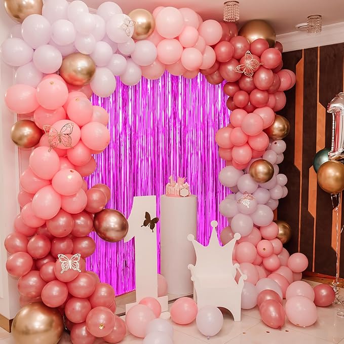 Crosize 4 Pack 3.3 x 9.9 ft Hot Pink Foil Fringe Curtains Party Decorations,Tinsel Curtain Backdrop for Parties, Door Streamers, Glitter Streamer Backdrop for Birthday Decoration