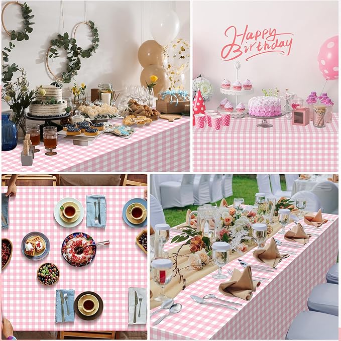 3pcs 54X108inch Pink Checkered Tablecloth,Pink Gingham Tablecloths Buffalo Plaid Disposable Plastic Table Covers for Birthday Baby Shower Bridal Wedding Party Birthday Decorations