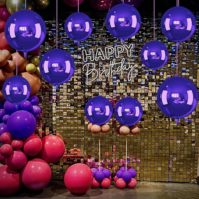 14 Pcs Dark Purple Round Foil Balloons 22/15/10 4D Ball Balloons Purple Metallic Balloon Ornament Mylar Balloon Chrome for Birthday Graduation Wedding Anniversary New Year Disco Party Decor