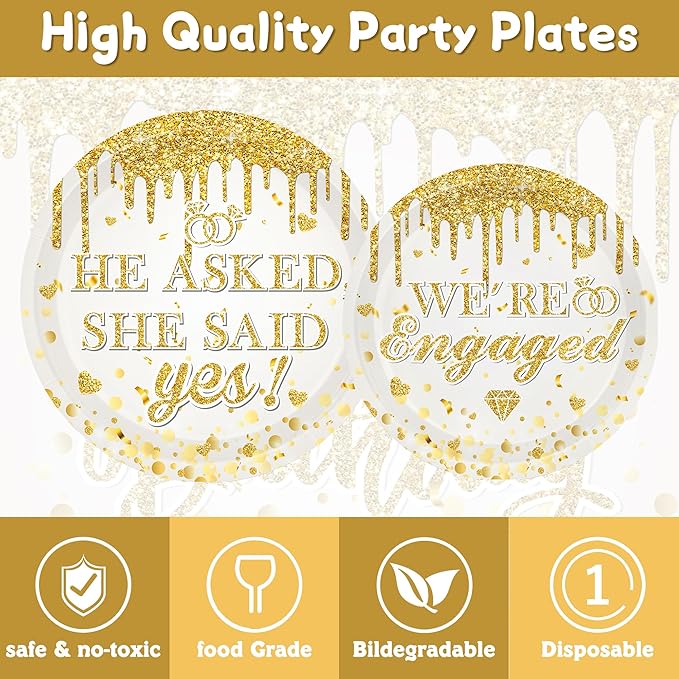 140Pcs Engagement Party Decorations He Asked She Said Yes Decorations Happy Engagement Plates and Napkins Tableware Set Wedding Proposal Decor Serves 20 Guests