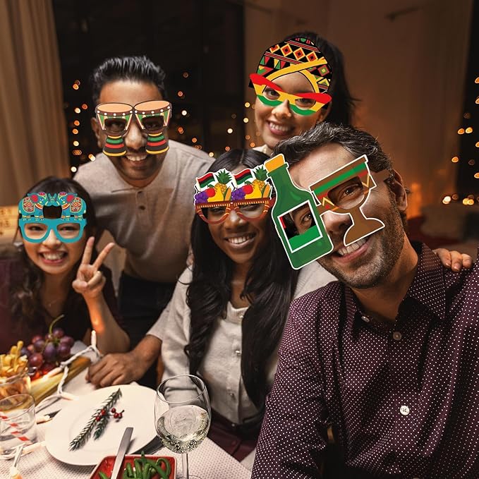 Pajean 36 Pcs Kwanzaa Party Favor Packs Decoration Kwanzaa Photo Props Paper Glasses Bulk African Theme Eyeglasses for Party Favors, Cultural Celebration Decorations, Red Black Green Event Accessories
