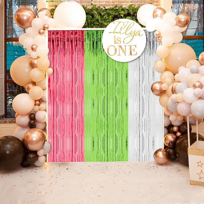 2 Pack 3ft x 8ft Foil Fringe Backdrop Curtain, Metallic Tinsel Foil Fringe Curtains, Party Streamers Backdrop, Baby Shower Birthday Holiday Celebration,Party Decorations (MixGreen)