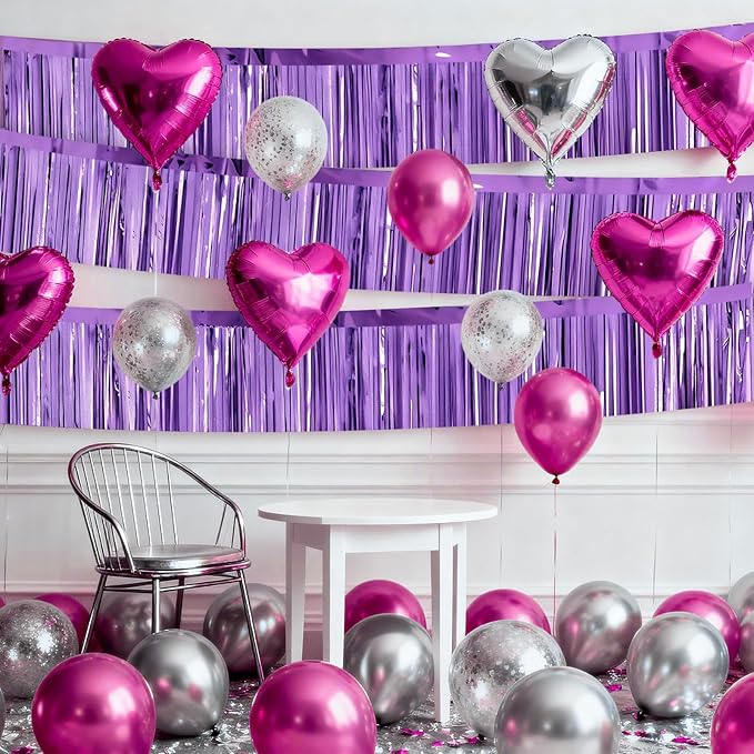 4 Packs Foil Fringe Garland Tinsel Streamers Shiny Wall Hanging Birthday Banner Backdrop for Graduation Wedding Anniversary Celebration Happy Birthday Party Decorations Light Purple