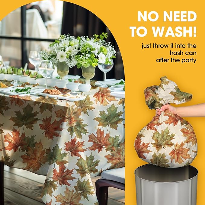 Fall Maple Plastic Table Cloth - 4 Pack 54" × 108" Rectangle Disposable Tablecloths for 6FT Tables, Table Cover for Party, Holiday & Gathering Use