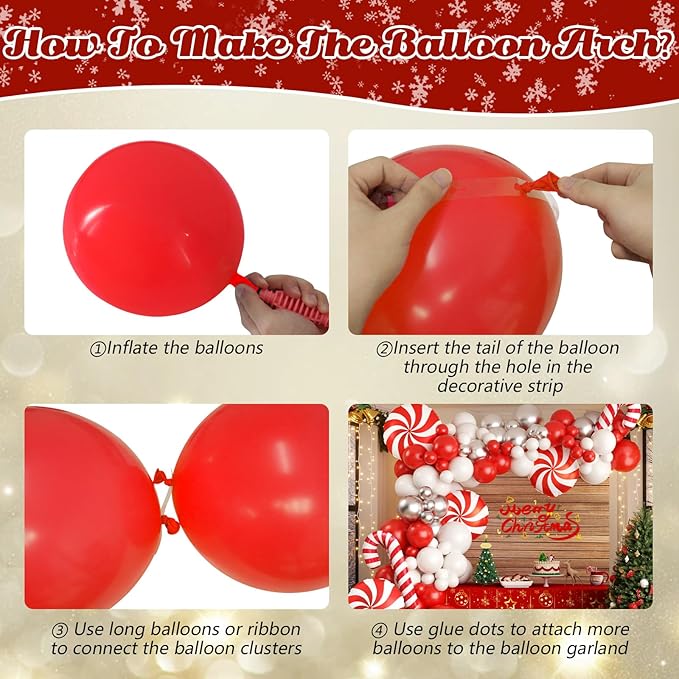 Christmas Balloon Garland Arch Kit, OTLGEUA 135Pcs Red White Silver Balloons for Candy Cane Friendsmas Christmas Party Decorations