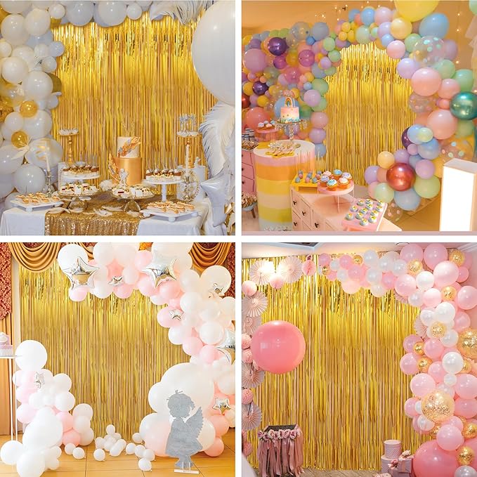 2 Pack Gold Foil Fringe Curtains Streamers Party Decorations 3.3 x 8.2 ft, Gold Tinsel Curtain Fringe Backdrop for Parties, Door Fringe Birthday Streamers, Photo Booth Backdrops, Party Decor