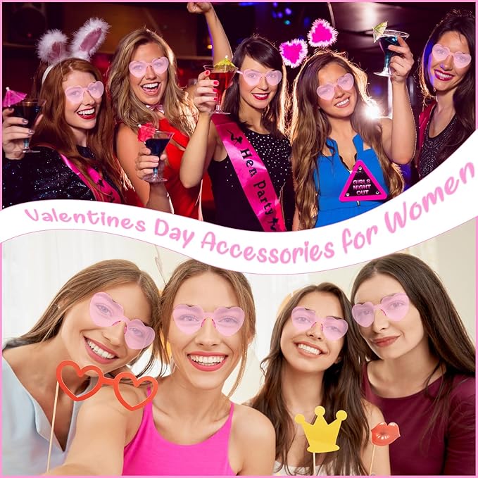 Valentines Heart Shaped Glasses for Women Girls 12 Pairs Valentines Party Favors Pink Sunglasses Bulk Galentines Day Decorations Valentine Glasses Goodie Bag Stuffers Gifts Eyewear Accessories Kids