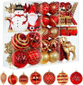 Alupssuc 100 Pcs Christmas Ball Ornaments Set, Santa Claus and Snowman Christmas Decoration Baubles for Indoor Outdoor Holiday Wedding Party Decoration Tree with Hanging Rope, Red & Gold