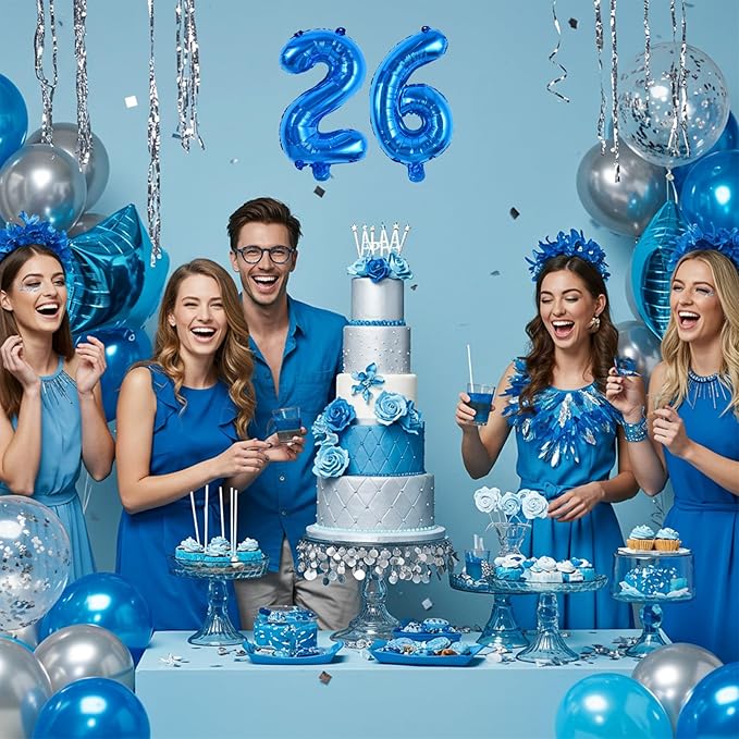 TONIFUL Number Balloons 16 Inch Blue 2 Set 0-9 Number Mylar Foil Balloons 20 Pcs Custom digitalal for 2026 New Year Eve Birthday Party Engagement Graduations Anniversary Baby Shower Decor