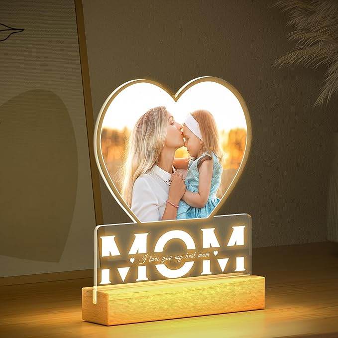 Personalized Mothers Day Gifts for Mom from Daughter and Son, Custom Picture Frames with Photos, Customized Photo Frame with Night Light, Personalized Birthday Gifts for Mom