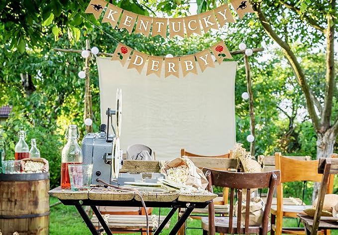 Kentucky Derby Burlap Banner Horse Race with Rose Kentucky Derby Party Decorations Photo Booth Backdrop