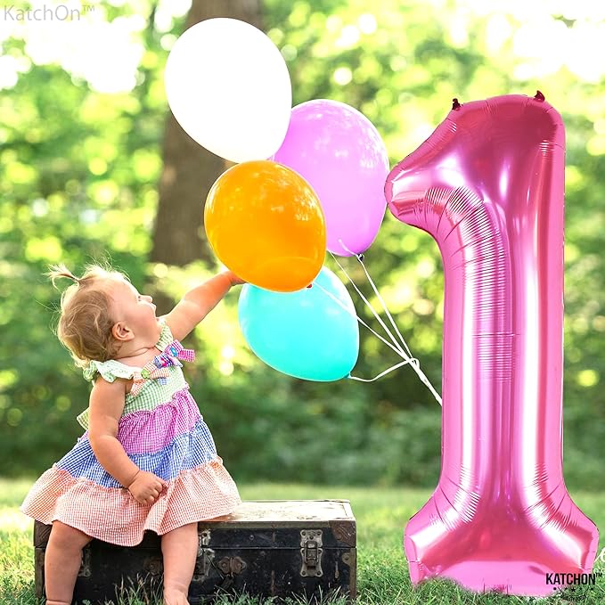 KatchOn, Hot Pink 1 Balloon Number for First Birthday - 40 Inch | Number One Balloons for 1st Birthday | 1 Balloons for 1st Decorations | Hot Pink One Balloon For Happy Anniversary Decorations