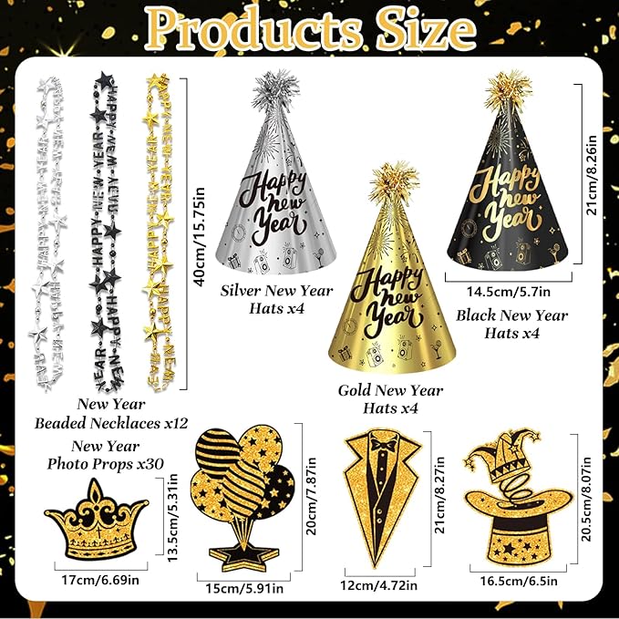 2026 New Years Eve Party Hats Kit - Happy New Years Paper Hats Eve Party Supplies for Adults Celebration Decoration