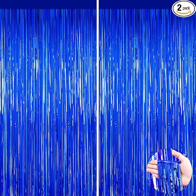 2Pack Blue Party Decorations, Blue Tinsel Backdrop Streamers Ocean Party Decor Door Streamers Birthday Wedding Decorations Tinsel Foil Fringe Curtains Photo Booth Props Bachelorette Anniversary Decors
