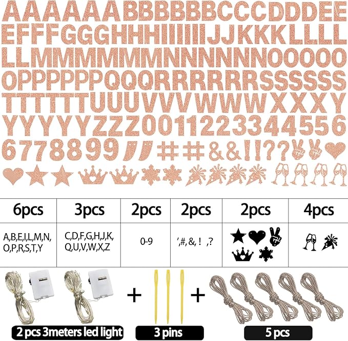 175Pcs DIY Letter Banner Glitter Customizable Banner Kit Custom Banners DIY Happy Birthday Letters Numbers Personalized Banners Decor Baby Shower Birthday Party Decorations Supplies(Dazzling Rose Glod)