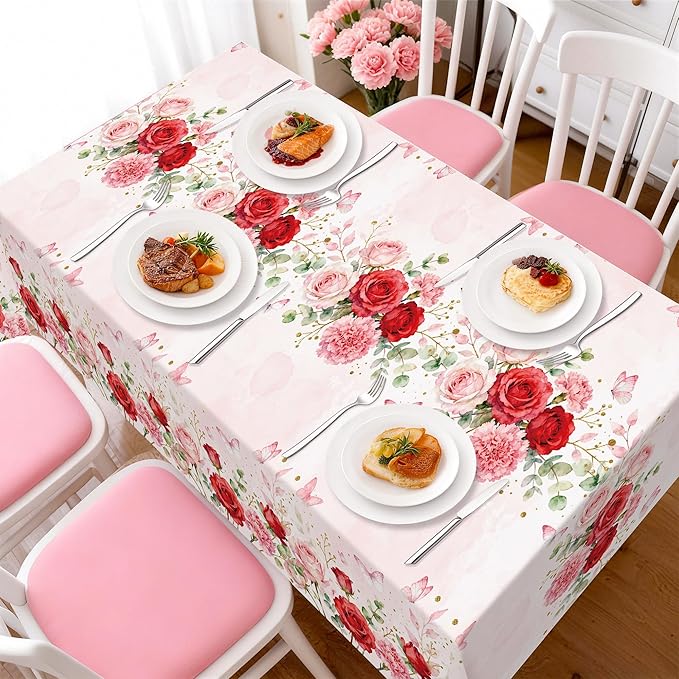 Childom 3 Pack Mothers Day Decorations,Mothers Day Tablecloth,54" x 108" Disposable Plastic Table Cloth for Rectangle,Pink Table Cover for Mom Birthday,Party Supplies,Home,Dinner,Indoor,Outside