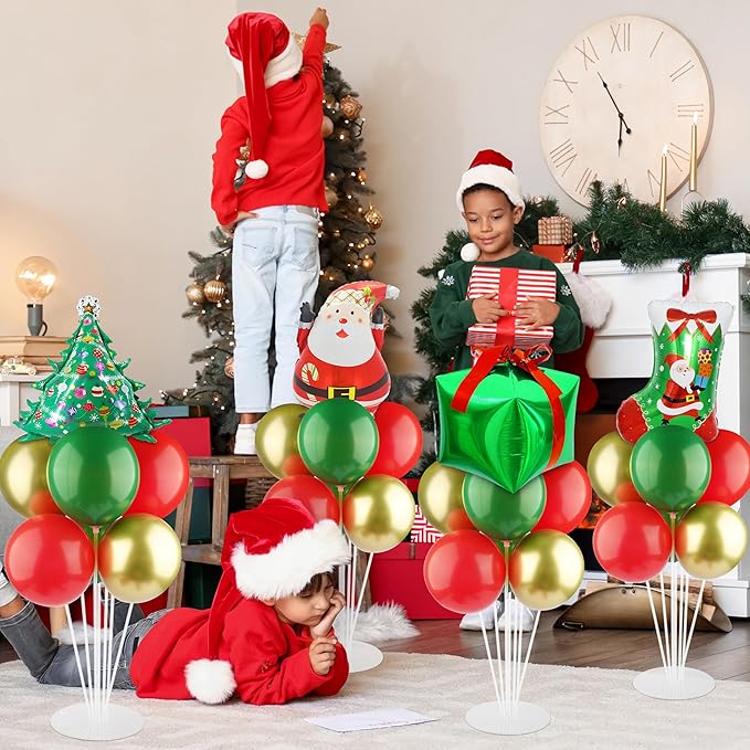 6 Set Christmas Balloon Table Centerpiece kit with Gift Box Santa Claus Foil Balloon Centerpiece Balloon Centerpiece for Tables Balloon Holder Decoration for Xmas Holiday Birthday Party New Year Decor
