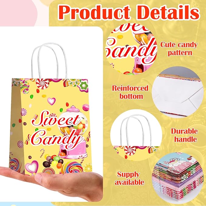 Cabaubl 24 Pack Candy Goodie Bags, Gift Bag with Handles, Candy Bags for Candy Party Favors, Treat Bag for Birthday Party Decorations