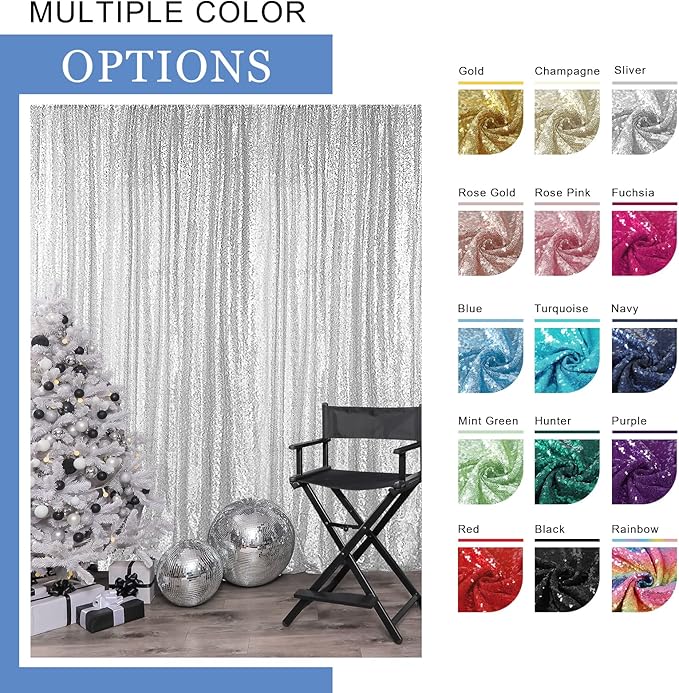 Hahuho Black Sequin Backdrop Curtain, 2PCS 2FTx8FT Glitter Backdrop Curtain for Parties, Christmas, Wedding, Party Decoration（2 Panels, 2FT x 8FT, Black