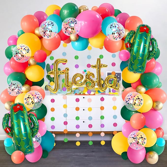 Geefuun Cinco De Mayo Fiesta Party Decorations - Mexican Themed Balloons Garland Arch Kit + Circle Dot Garland for Birthday Decor Supplies (No Air Pump)