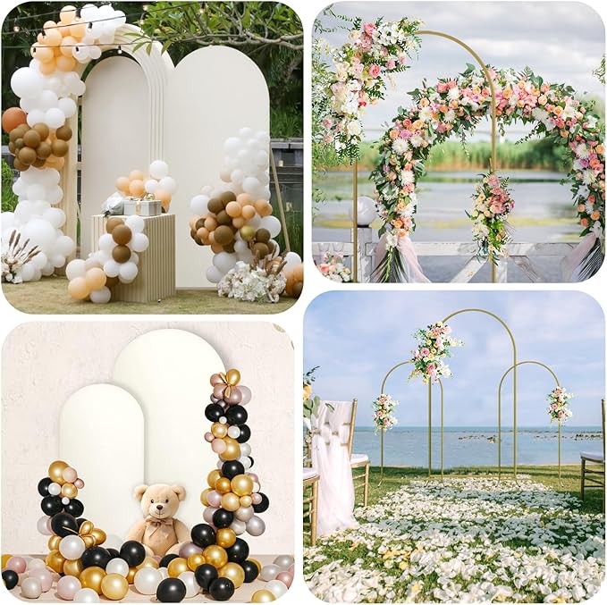 Arch Backdrop Stand and Cover Set, Metal Balloon Arch Backdrop 6.6ft, Gold Arched Stand Frame for Wedding, Parties,Birthday, Backdrop Decorations (White,6.6ft)