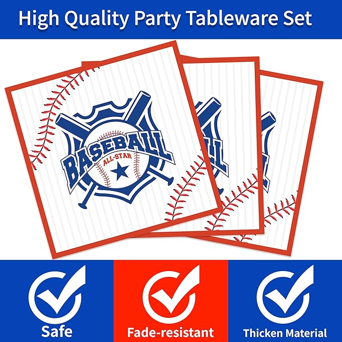 120pcs Baseball Party Supplies Birthday Plates Napkins Cups Red Forks Sports Birthday Party Decorations Paper Dessert Tableware Set for 24 Guests