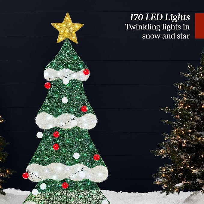 Best Choice Products 6ft Lighted 2D Christmas Tree Outdoor Décor, Large Holiday Yard Decoration w/ 170 Twinkling LED Lights, Storage Bag - Red