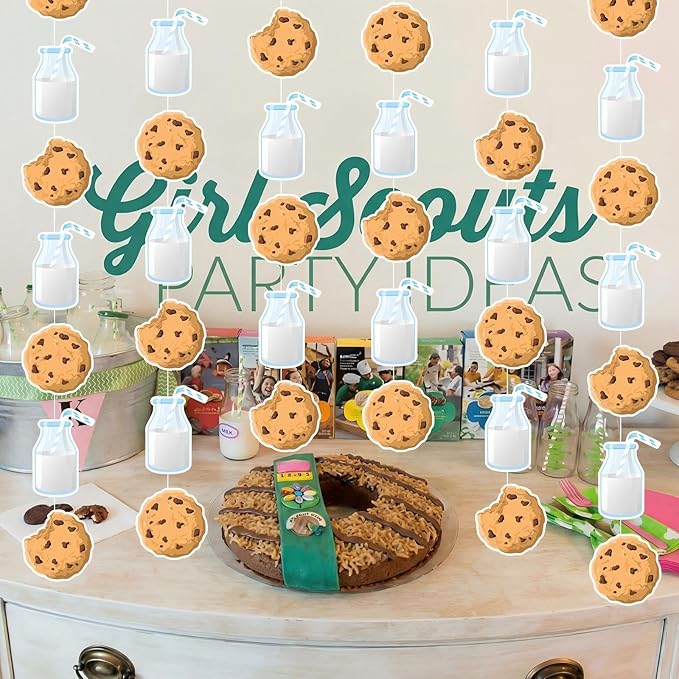 Xinnun Cookie Milk Party Decorations Chocolate Chip Cookie Milk Garlands Banners Cutouts Ribbon Streamers for Scout Street Theme Birthday Baby Shower Party Decorations Supplies