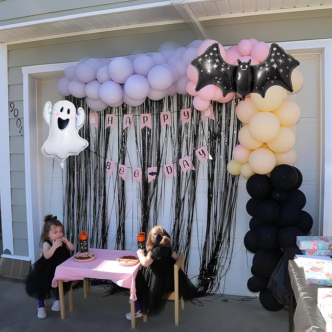 Pink Purple Halloween Balloon Arch Garland Kit, 125pcs Pastel Witch Halloween Balloon with Bat & Cute Ghost Foil Balloons for Girls Baby Shower halloween Boo Spooky Season Indoor Party Decorations