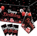 Breling Birthday Party Supplies Confetti Sprinkles Happy Birthday Tablecloths Starry Table Covers for Party Decorations, 54 x 108 Inches(Red and Black,3 Pack)