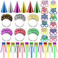 Openfly 36Pcs New Years Eve Party Supplies 2026 Happy New Year Hats Headband Tiara Noise Makers Paper Glasses Party Favors