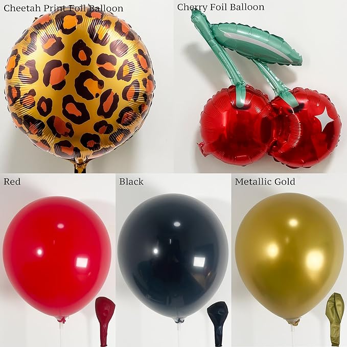 152PCS Cheetah Balloon Arch Garland Kit with Black Red Gold Leopard Print Cherry Balloons for Cheetah Birthday Decorations, Leopard Party Decor, Cherry Theme, Girls Night, Bachelorette