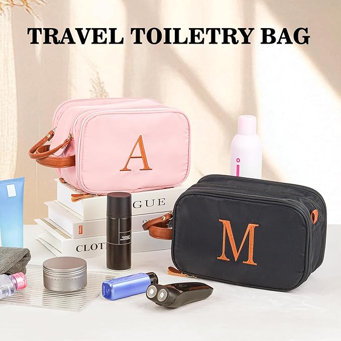 YOOLIFE Mothers Day Gifts - Toiletry Bag for Women | Initial Makeup Bags Personalized Birthday Gifts for Women Teen Girls Gift | Mothers Day Gift for Mom Wife Girlfriend Letter A Pink