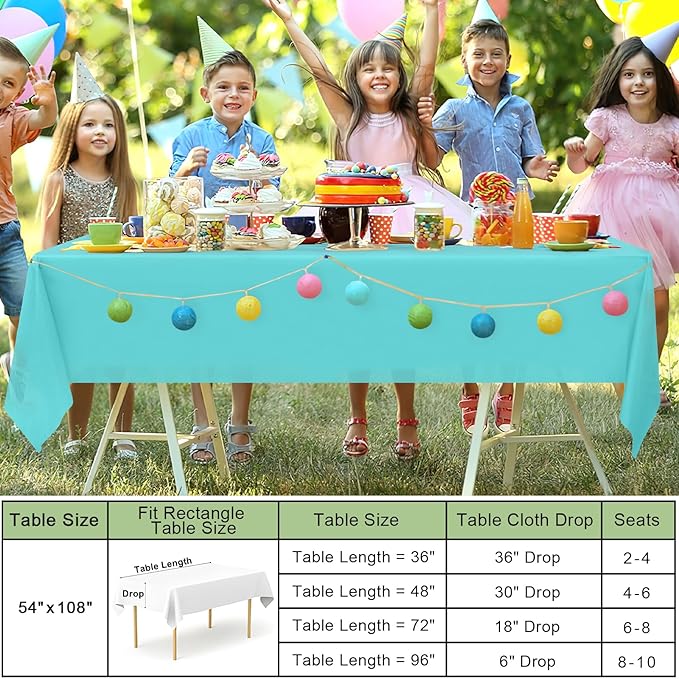 misaya 6 Packs Disposable Plastic Table Cloth, 54 x 108 Inch Waterproof Rectangle Tablecloth, Leakproof & Sturdy Decorative Table Covers for Easter, Picnic, Party and Outdoor, Teal