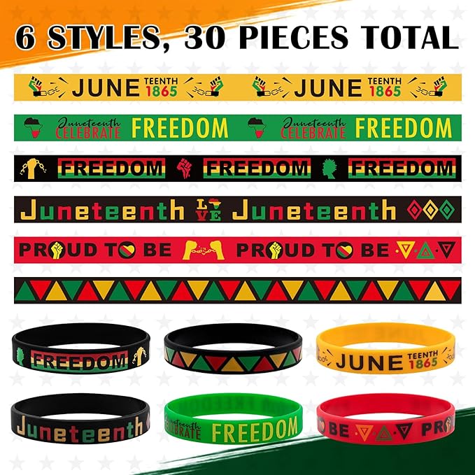 Juneteenth Bracelets Bulk 30PCS Freedom Day Juneteenth Party Favors Gifts Patriotic Rubber Wristbands Accessories for Women Kids Black History Month Decorations African Afro American Independence Day