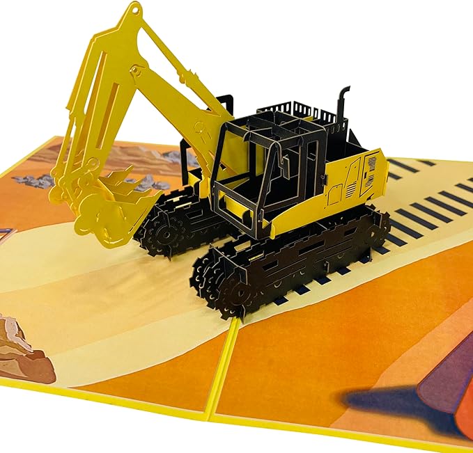 Digger Pop Up Card by DEVINE Popup Cards w/envelope (8"x6") | 3D Birthday Card for Boys Kids Grandson | Pop Up Greeting Cards | 3D Cards All Occasion Funny Excavator
