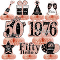 9Pcs 50th Birthday Decorations Honeycomb Centerpieces for Women, Rose Gold Pink Happy 50th Birthday Centerpieces Tables Toppers Party Decorations Supplies, Vintage 1976 Aged Table Sign Decor