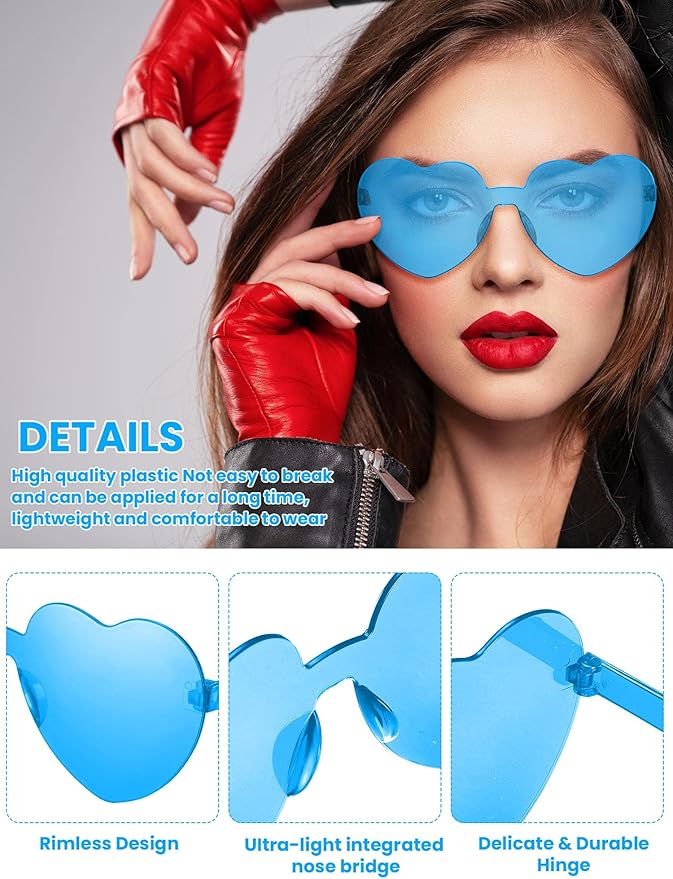 Weewooday 40 Pairs Heart valentines Glasses Rimless Heart Shaped Frameless Sunglasses Transparent Sunglasses Tinted Eyewear
