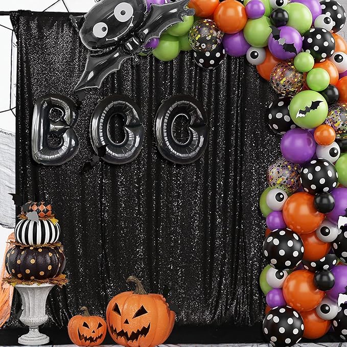 Juya Delight Sequin Backdrop Curtains Black Glitter Photo Booth Backdrop for Party Wedding Decoration,Black