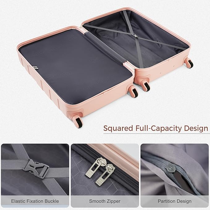4-Piece Luggage Set, Suitcase with TSA Lock Travel Duffel Bag Wet-Dry Toiletry Bag, Pink