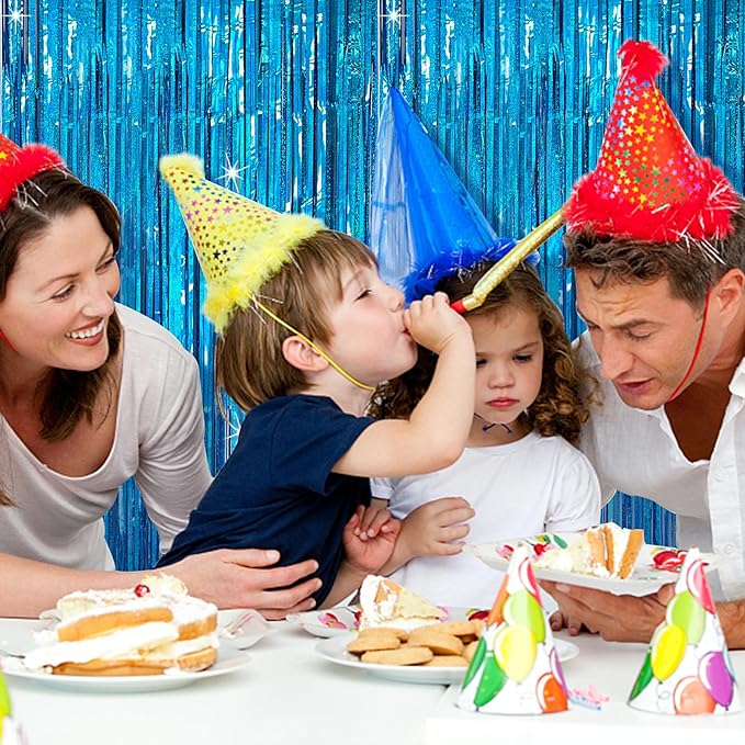 Tinsel Curtain Party Backdrop Blue Birthday Party Decorations 2 Packs Glitter Foil Fringe Curtain Party Decor Streamers Photo Booth for Birthday Christmas Wedding Halloween Graduation Decorations