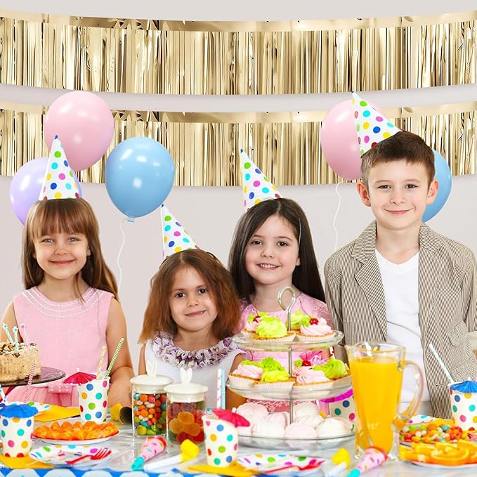 4 Packs Foil Fringe Garland Tinsel Streamers Shiny Wall Hanging Birthday Banner Backdrop for Graduation Wedding Anniversary Celebration Happy Birthday Party Decorations Champagne Gold