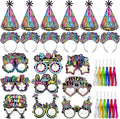 HOWAF 36 Pcs Glitter New Year's Eve Party Supplies Kit, 2026 Happy New Year Eve Shiny Firework Party Supplies-New Year Headband Eyeglasses New Year Top Hats New Year Fringed Noisemaker