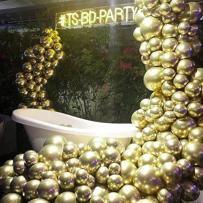 PartyWoo Metallic Gold Balloons 50pcs 5 Inch Chrome Gold Latex Balloons for Birthday Graduation Baby Shower Anniversary Wedding Bachelorette Christmas New Year Tea Party Decorations Gold-G129