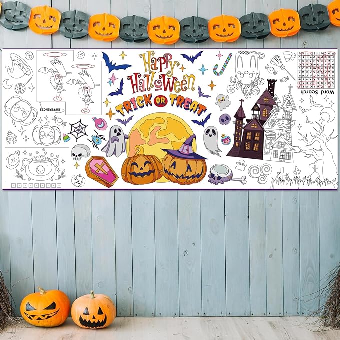 Halloween Giant Coloring Poster/Tablecloth Crafts for Kids, 30 x 72 Inches Jumbo Paper Coloring Banner Gifts for Kids Versatile Paper Table Cover, Halloween Party Decorations