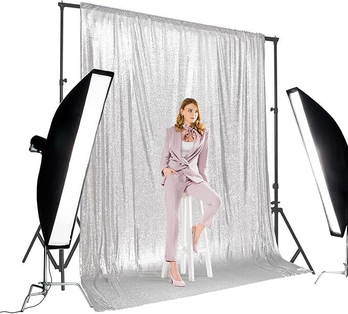 PartyDelight Silver Sequin Backdrop 10x10ft - High Density 3mm Shimmer Sequin Background with 4-Inch Rod Pocket, Sparkly Photography Curtain for Stage, Gala & Large Event Decor